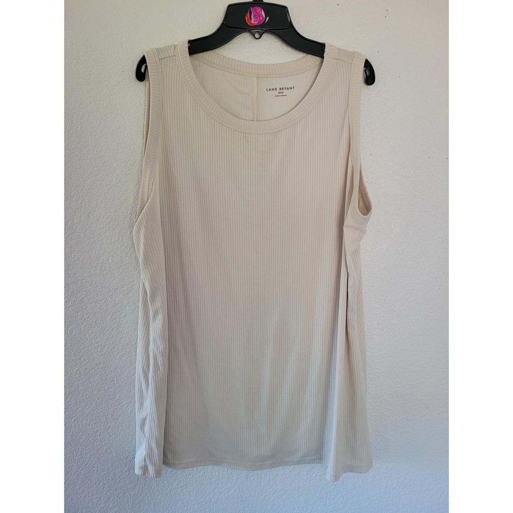 Lane Bryant Womens Plus 22/24 Ribbed Tank Top Cream Beig Sleeveless Crew Neck #9